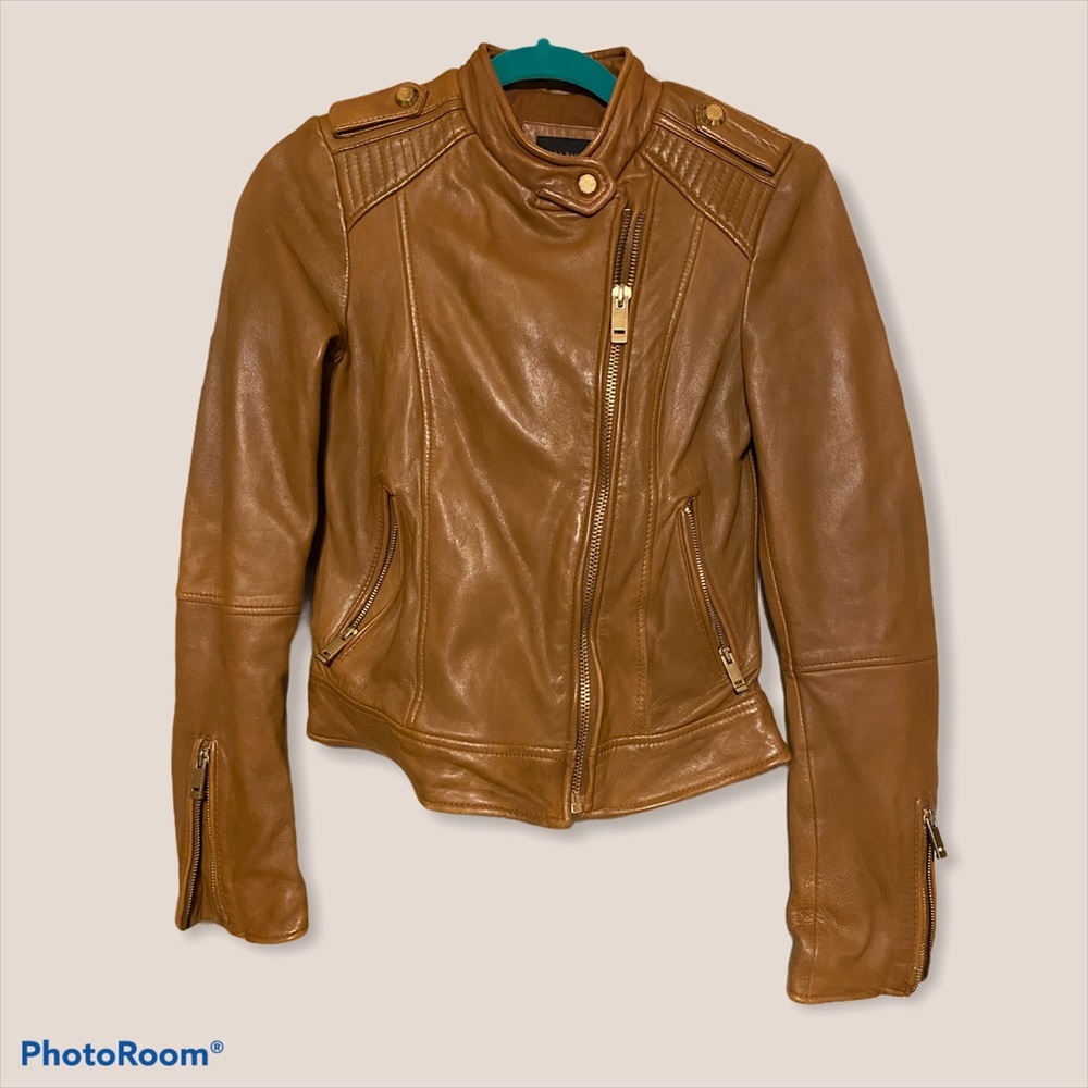 ⚡️Caramel Brown Moto Leather Zara Basic Jacket ⚡️